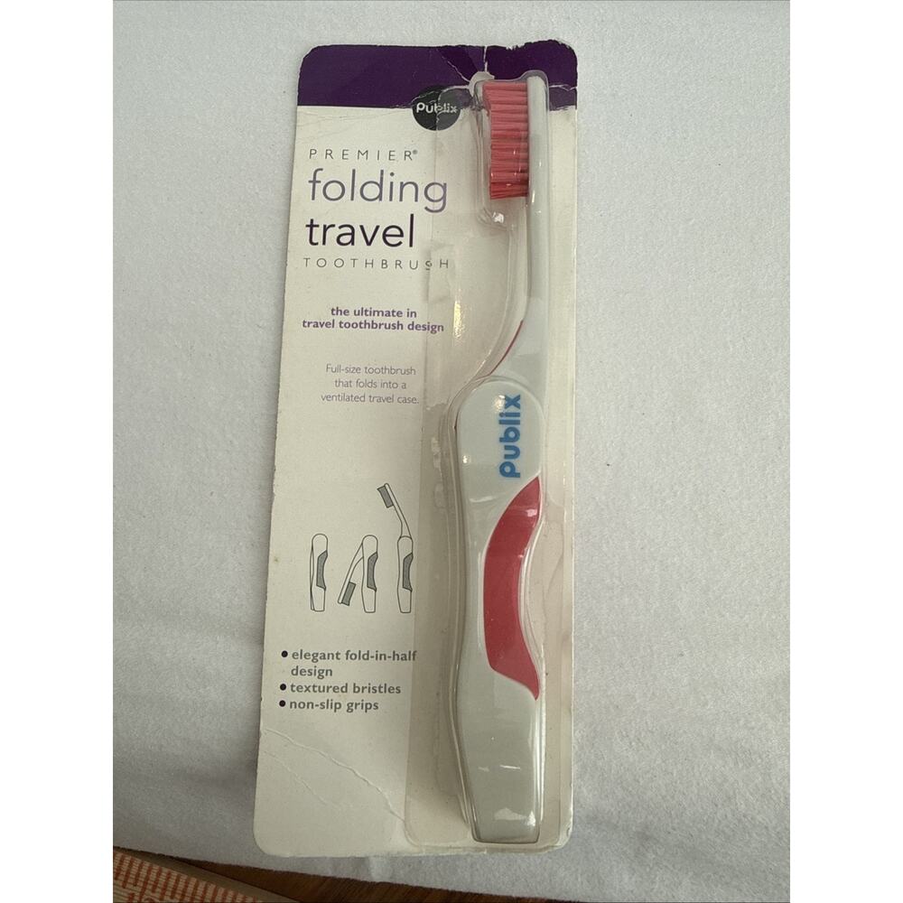 Publix Grocery Store Vintage Premier, Folding Travel Toothbrush - Pink Color